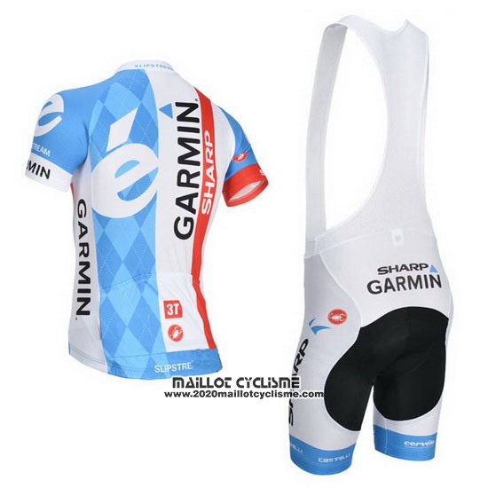 2014 Maillot Ciclismo Garmin Sharp Bleu Clair et Blanc Manches Courtes et Cuissard